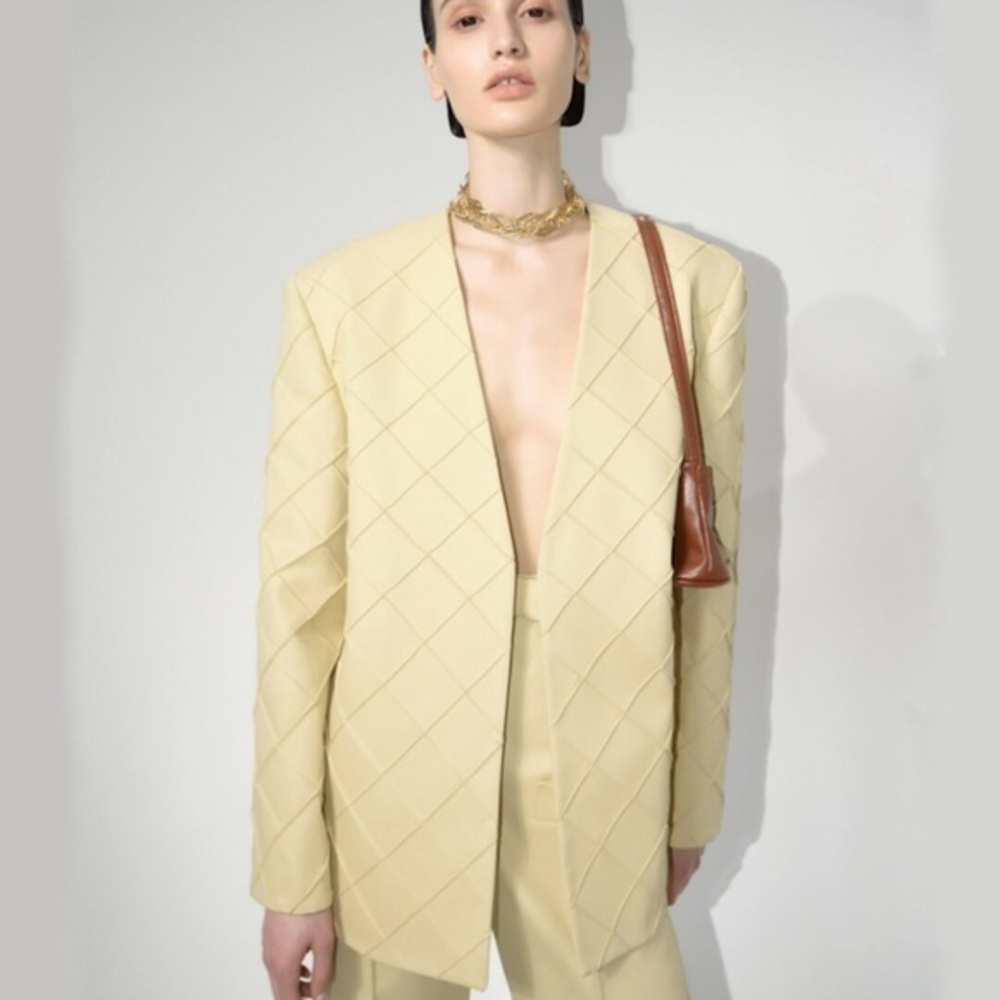 Aleksandre  Akhalkatsishvili Beige Geometric Pattern Blazer Size XS